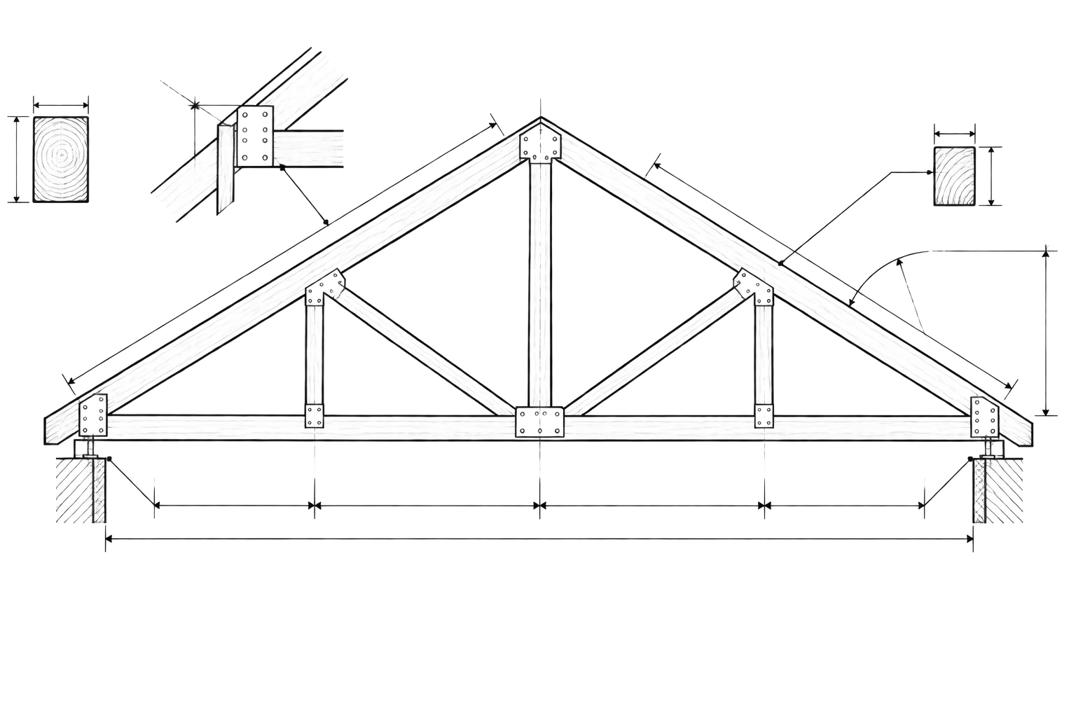 Annotated roof-truss construction drawing